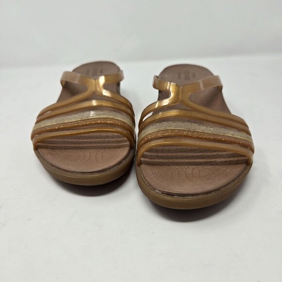 Crocs womens sz 9 brown gold tone Isabella mini wedge slide sandal jelly straps - Picture 3 of 10